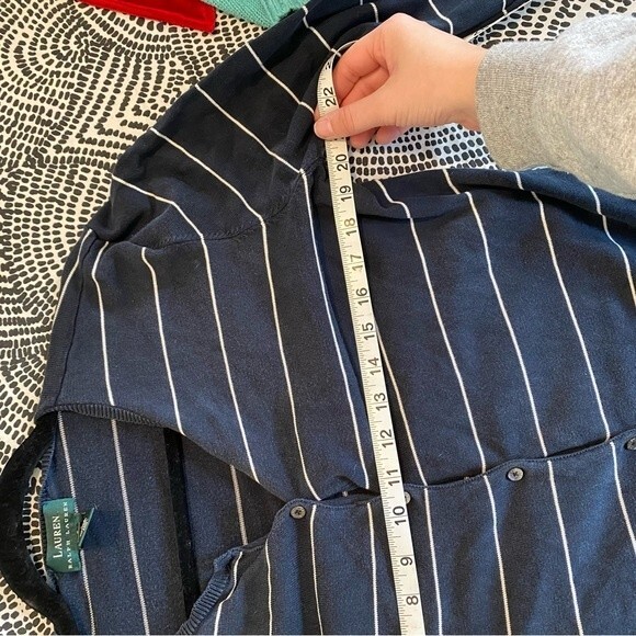 Lauren Ralph Lauren Silk Blend Nautical Preppy Academia Navy Striped Cardigan L - Picture 8 of 8